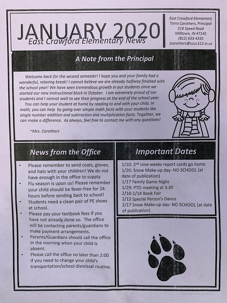 January Newsletter East Crawford Elementary