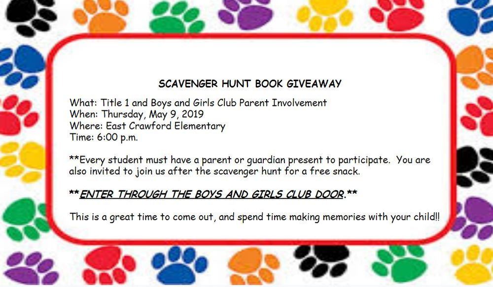 Scavenger Hunt Book Giveaway East Crawford Elementary